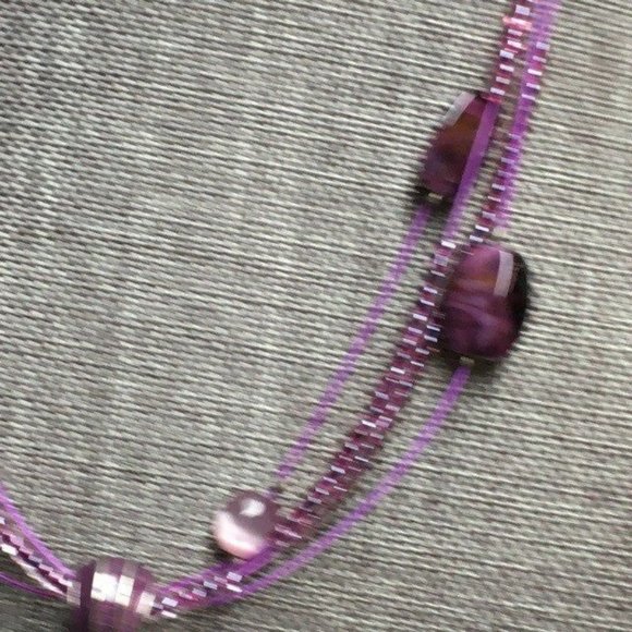 Square Pendant Necklace Detailed Silver Purple Beads Multi Strand Retro BoHo - Picture 3 of 6